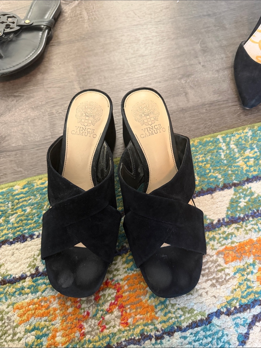 Vince Camuto Black Suede Crisscross Open-Toe Mule